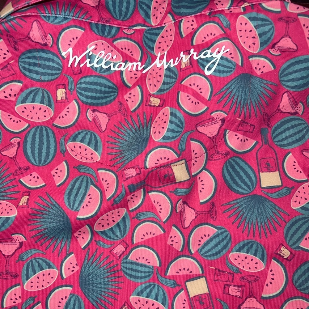 William Murray Golf Polo Shirt Seed Spitters Watermelon Stretch DriFit Pink UV - Picture 4 of 4